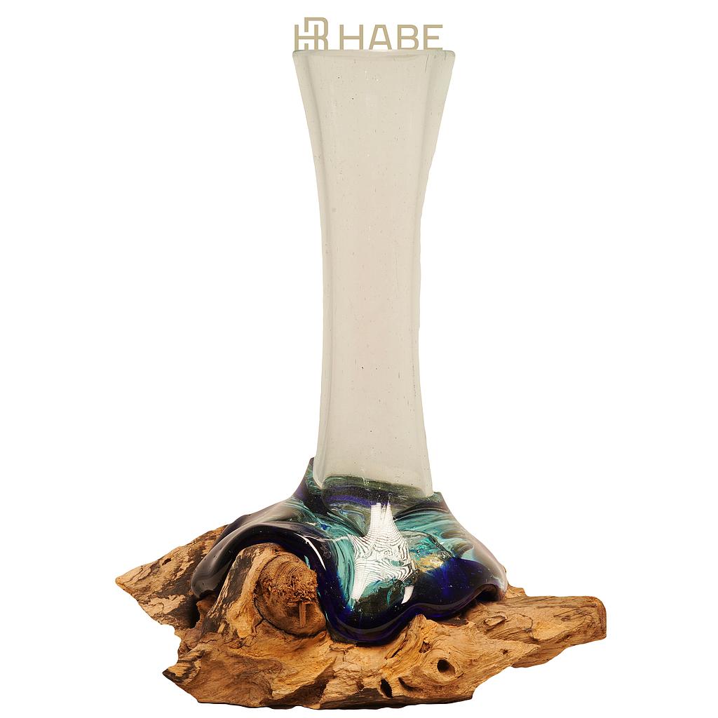 Molten Recycled Glass Vase on Wood 21x16x27cm Natural