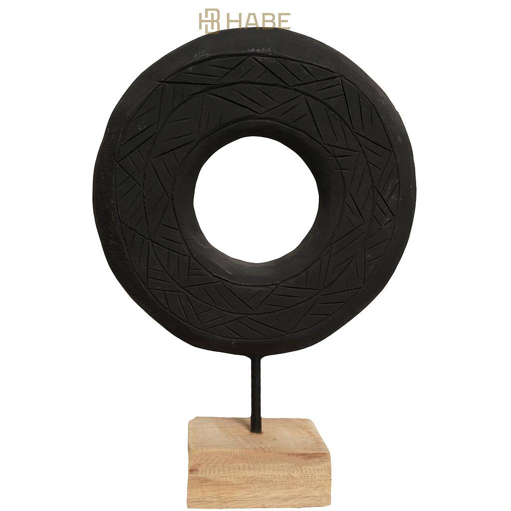 Statue Circle Teak on Stand Black