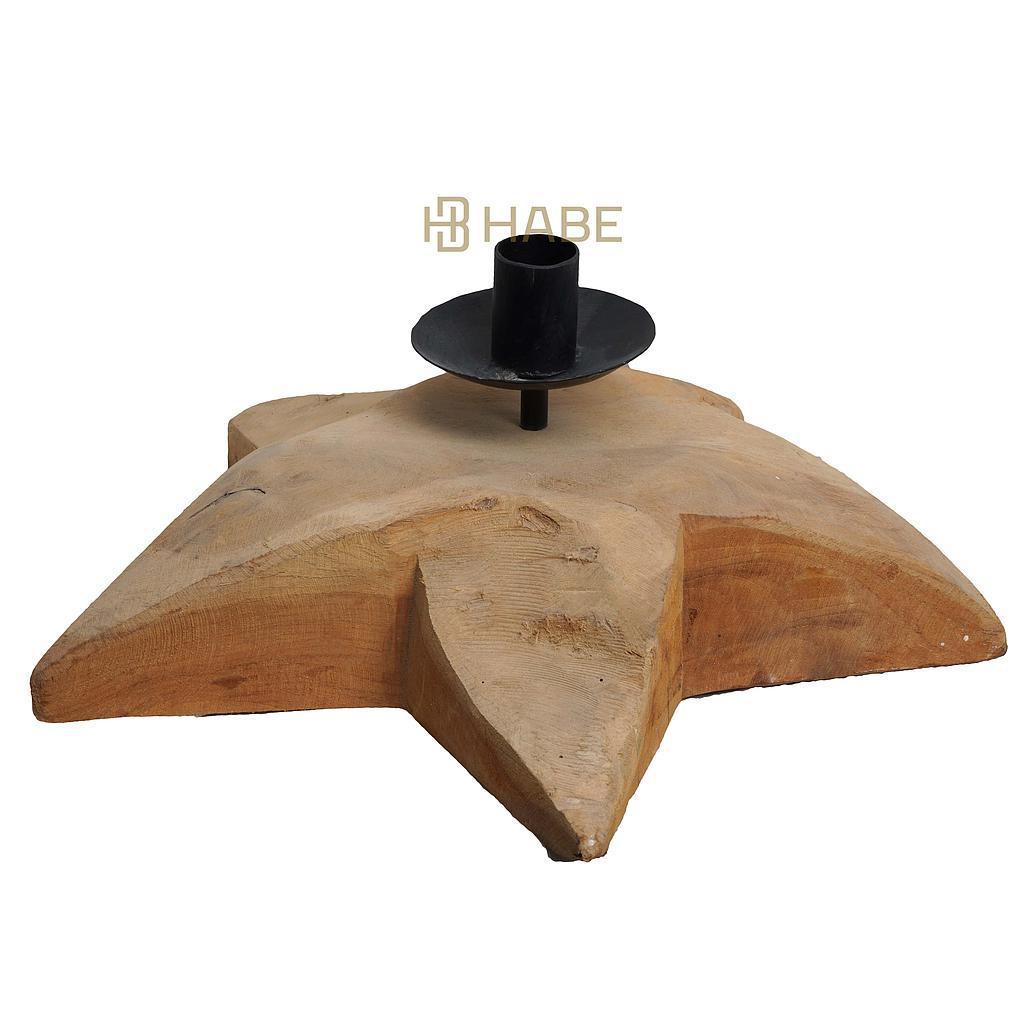 Teak Star with Dinner Candle Holder Natural