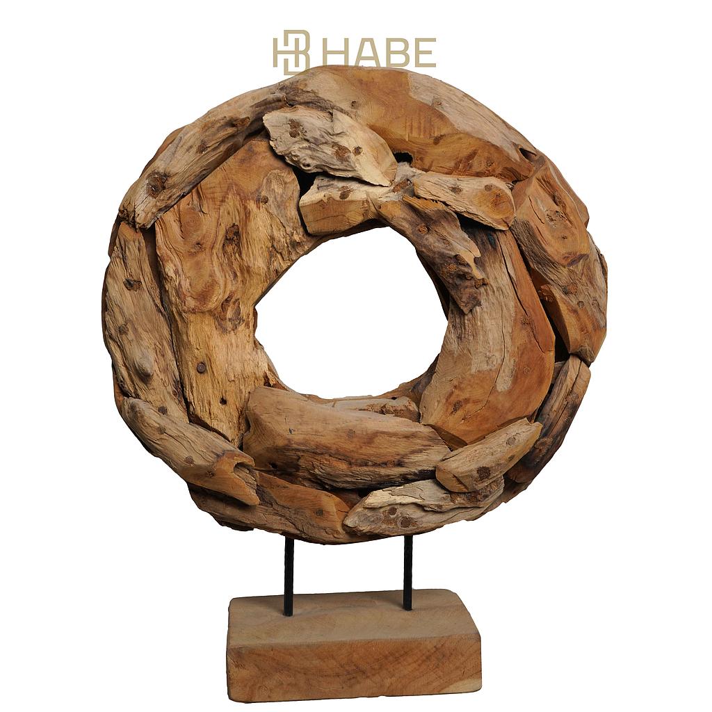 Round Erosion Wood with Center Hole on Stand 39x12x50 cm Natural
