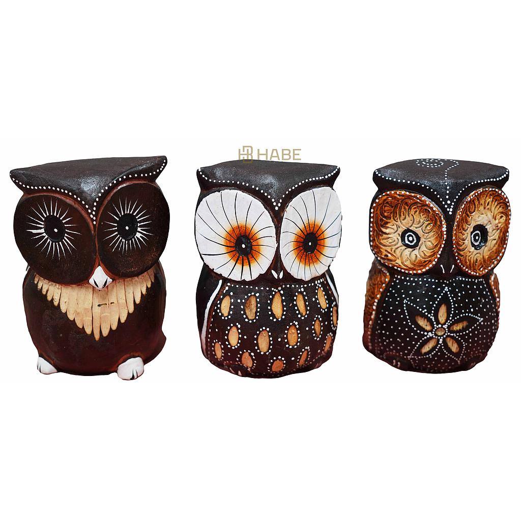Figurine Owl Abizia Wood 11x9x15 cm A/3 Multi
