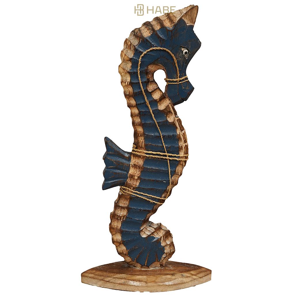 Sea Horse Albizia Wood on Feet 18x7x38 cm Blue