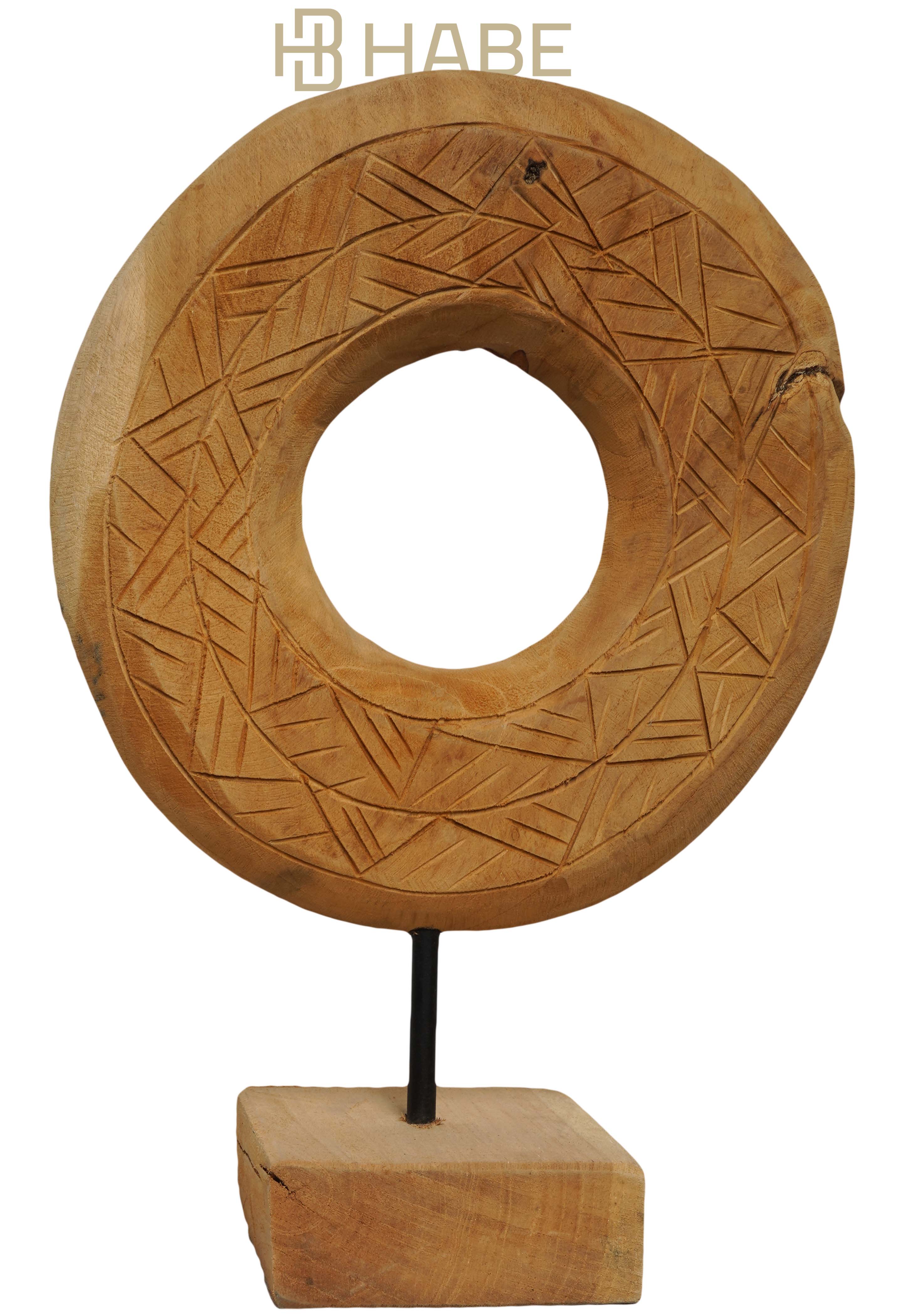  Statue circle teak on stand 22x9x28 cm Natural