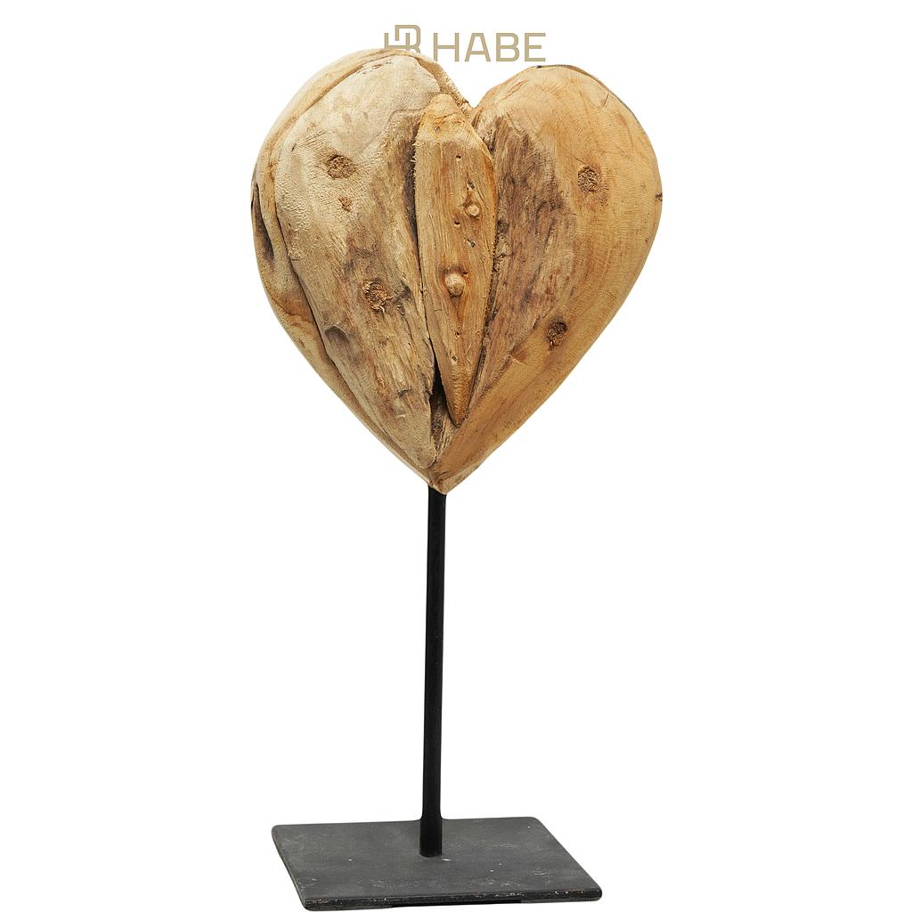 Heart on Stand S Teak Erosion 15x10x28 cm Natural
