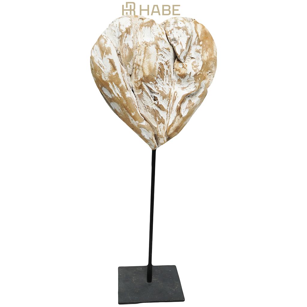 Heart on metal stand M dia15x28cm white wash