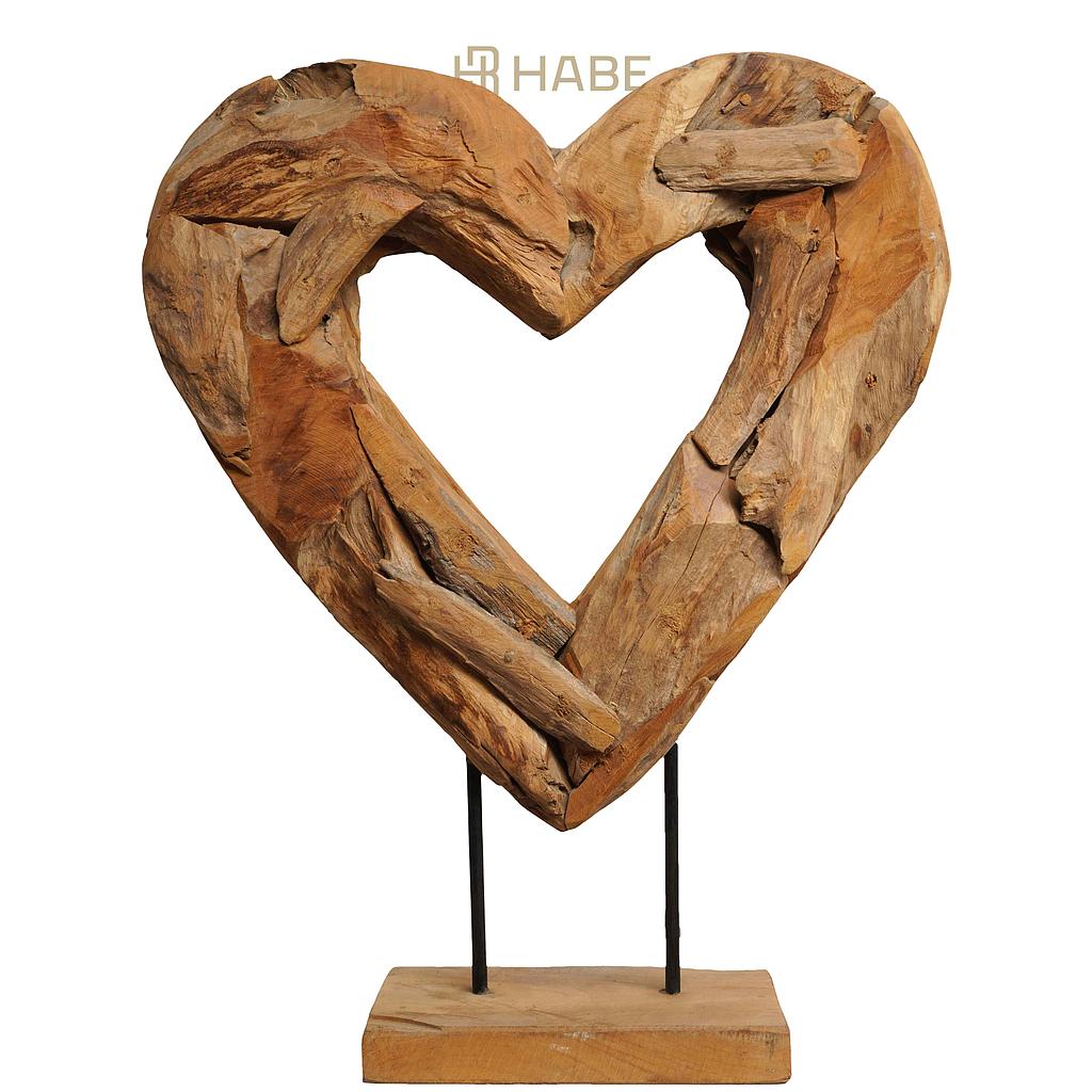 Teak Erosion Wood Heart on Stand 38x12x48 cm Natural