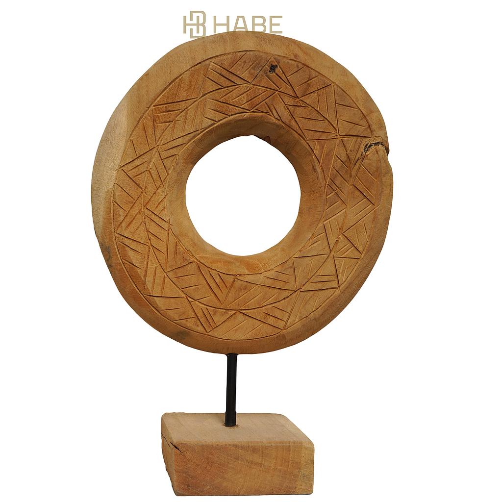  Statue circle teak on stand 22x9x28 cm Natural
