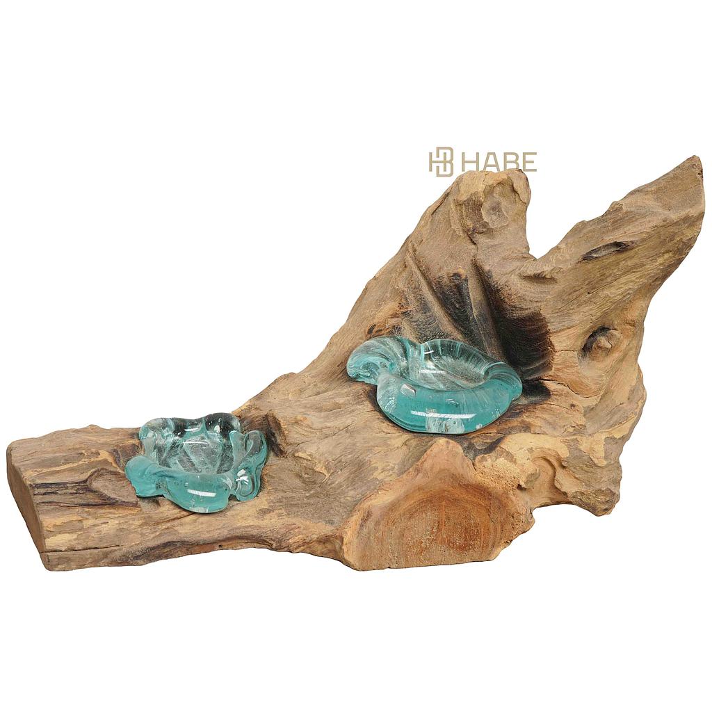 Root with Glass Candle Holders 35x14x10 cm Natural