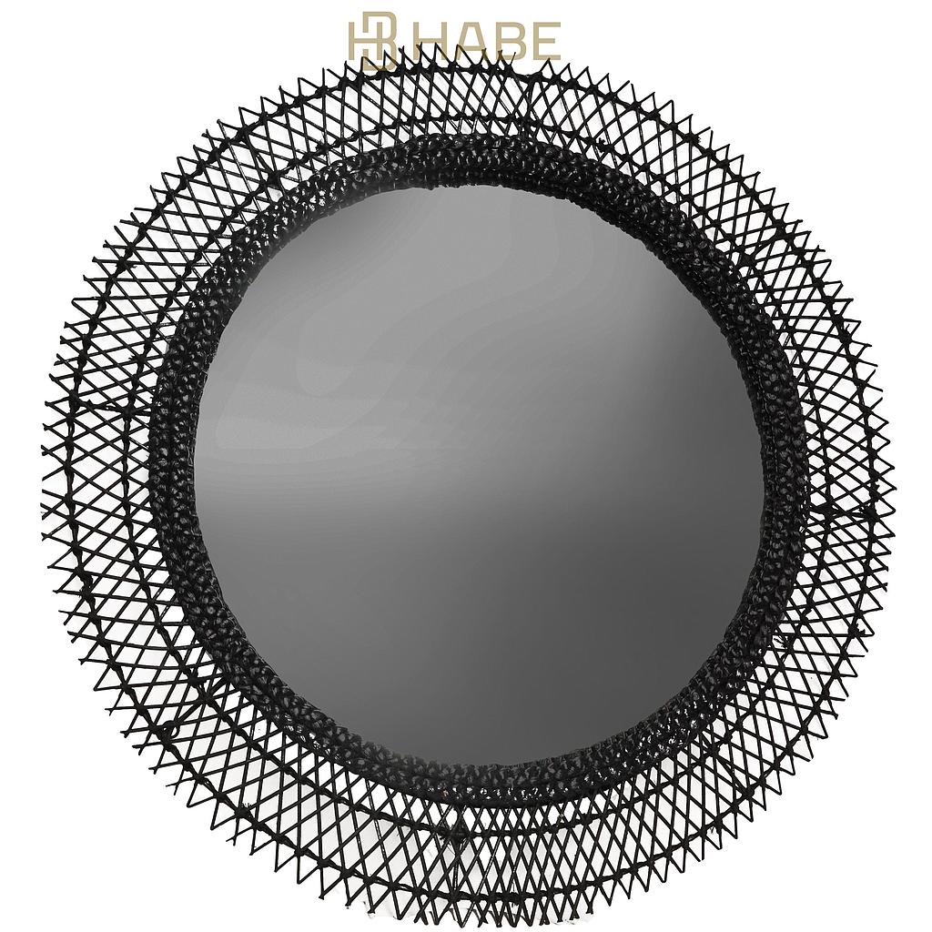 Rattan Mirror 80x80x3 cm Black