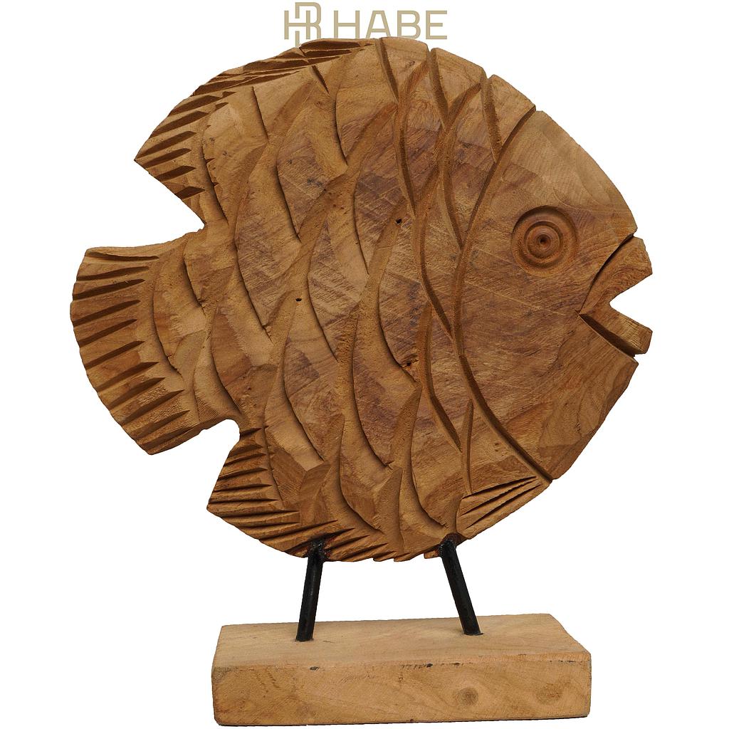 Teak Wood Carved Fishes on Foot Natural