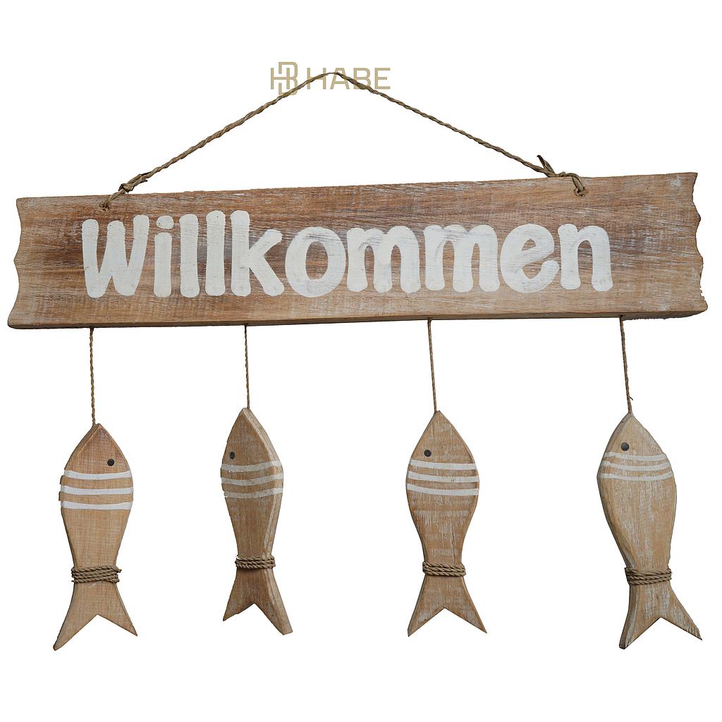 Sign Willkommen Wood 49x30x2 cm Natural