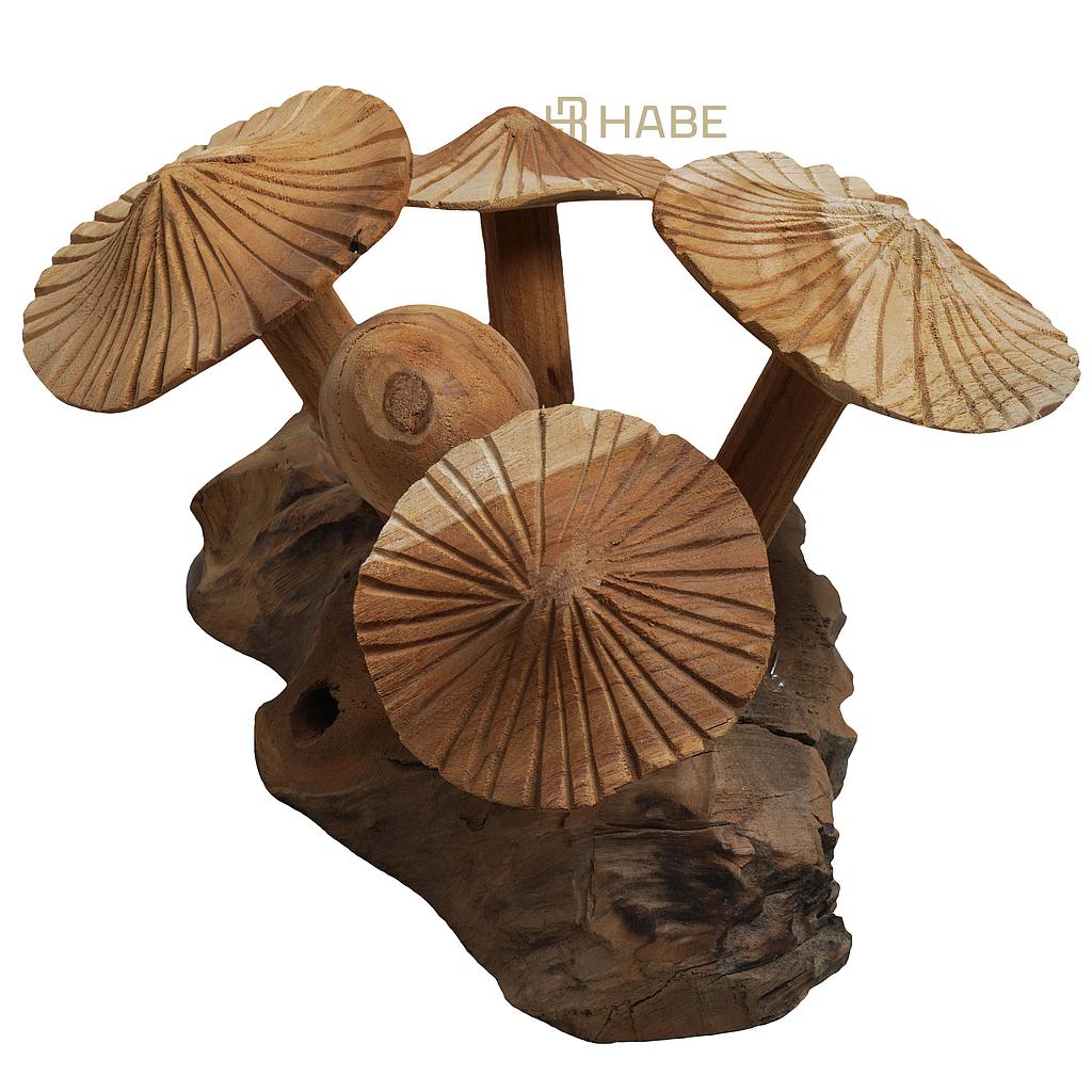 Teak Mushroom Carved 38x38x22 cm Natural