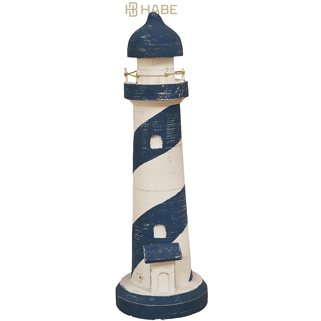 Statue Lighthouse Albasia Wood 11x11x28 cm Blue/White