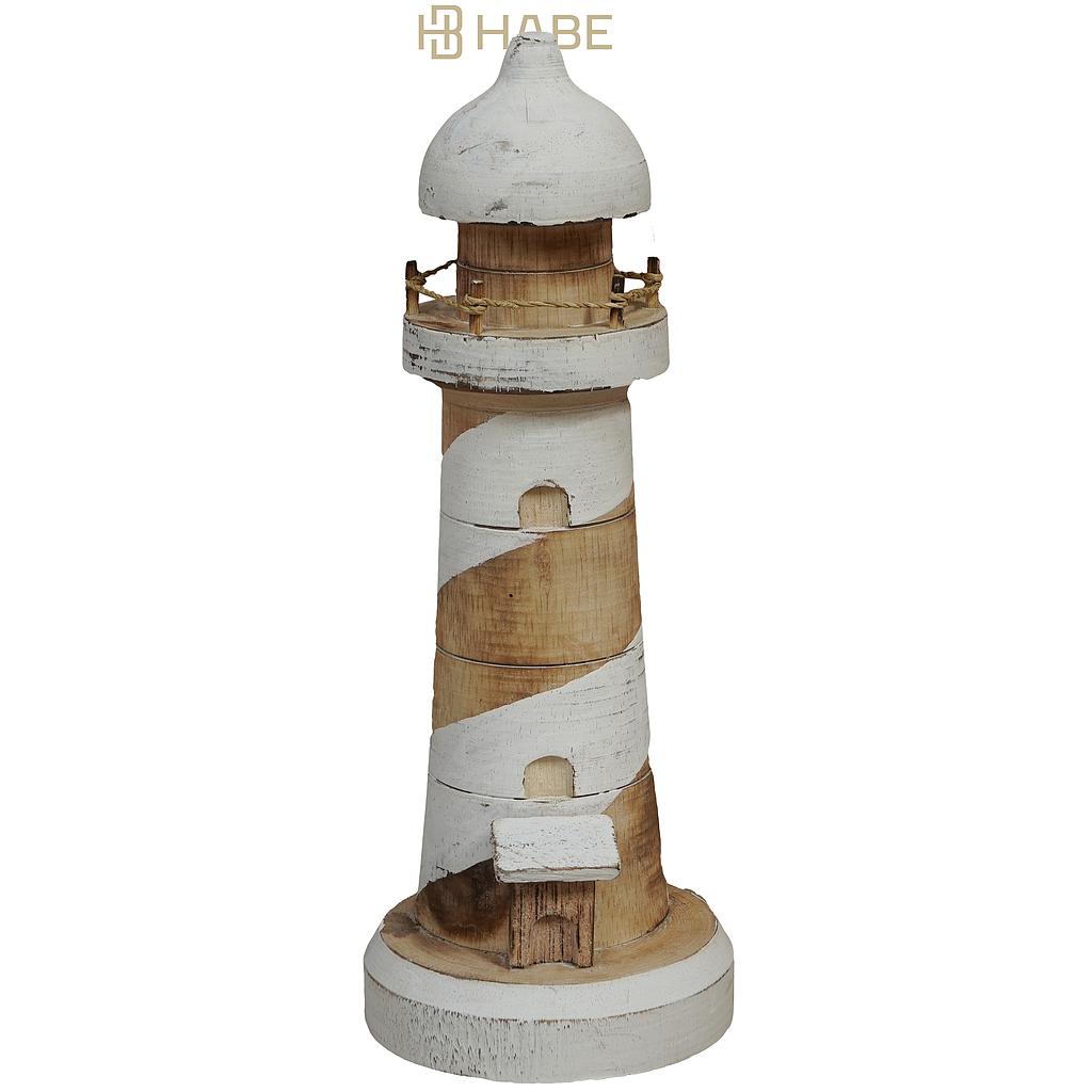 Statue Lighthouse Albasia Wood 11x11x28 cm Natural/White