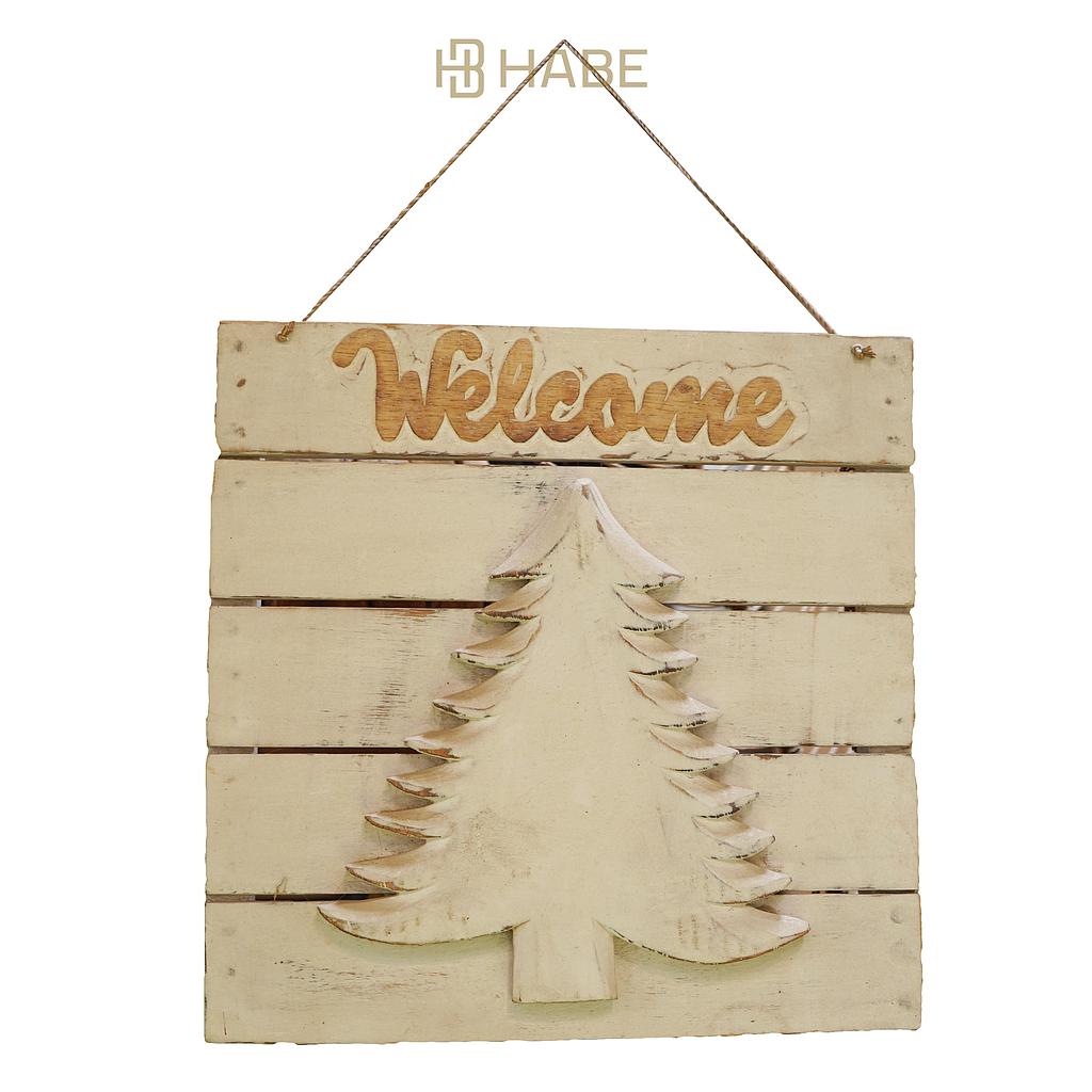 Teks Sign Welcome with Christmas Tree 27x27x4 cm White wash