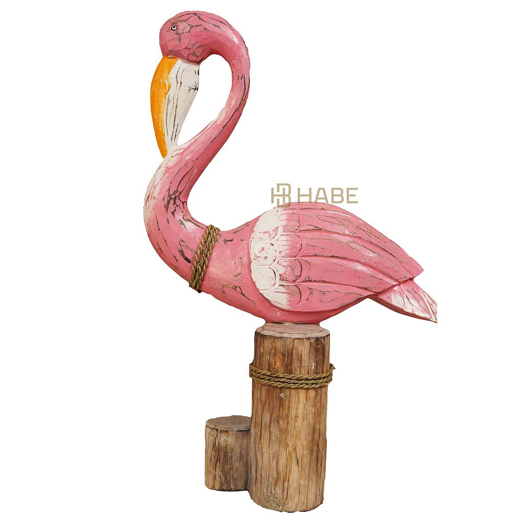 Statue Flamingo Albizia Wood 40x18x78 cm Pink