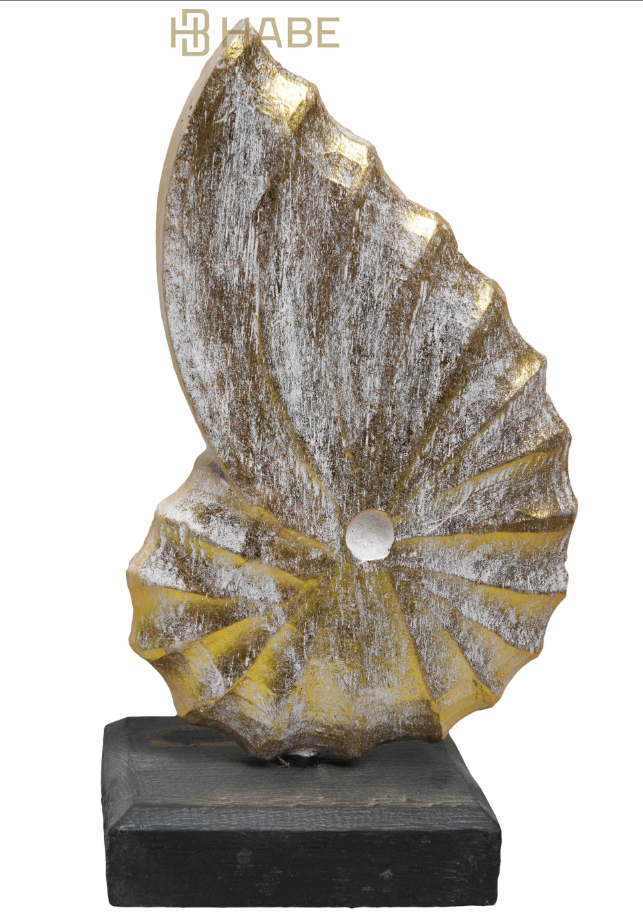 Statue Shell Albizia Wood 22x10x38 cm (base 16cm) White/Gold