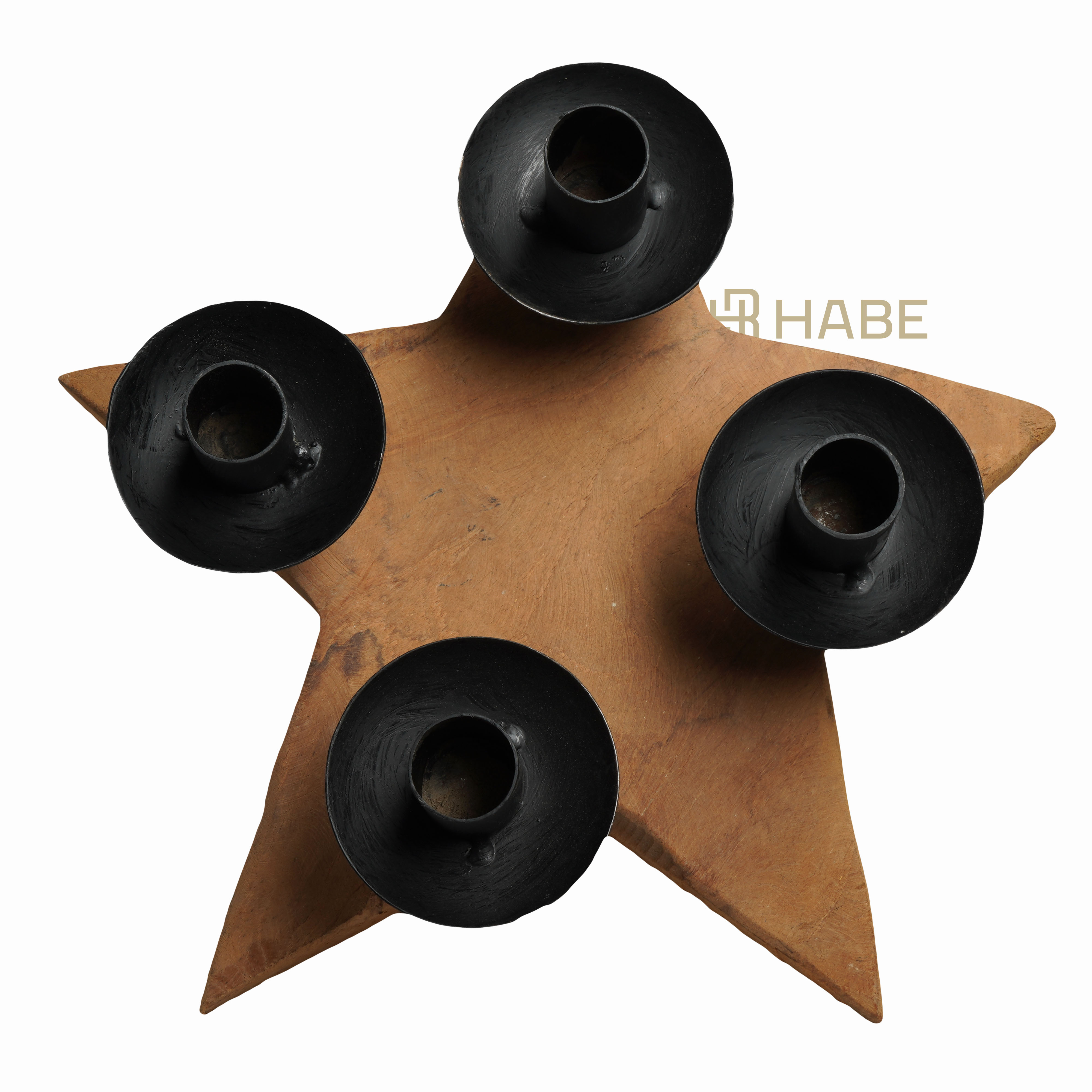 Teak star with 4 diner candle holders 30x30x7 cm Natural