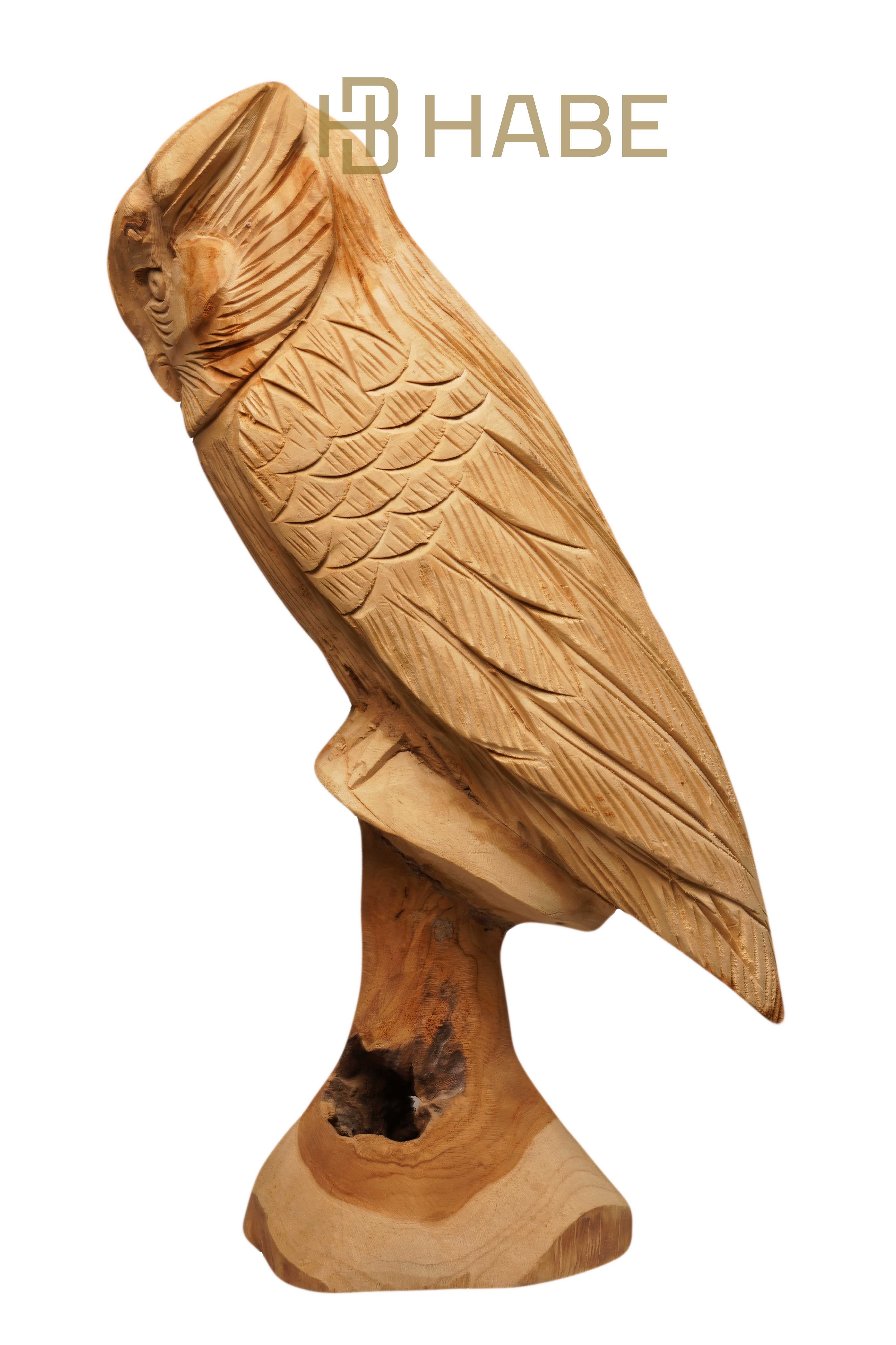 Statue owl teak on stand 26x28x58 cm Natural