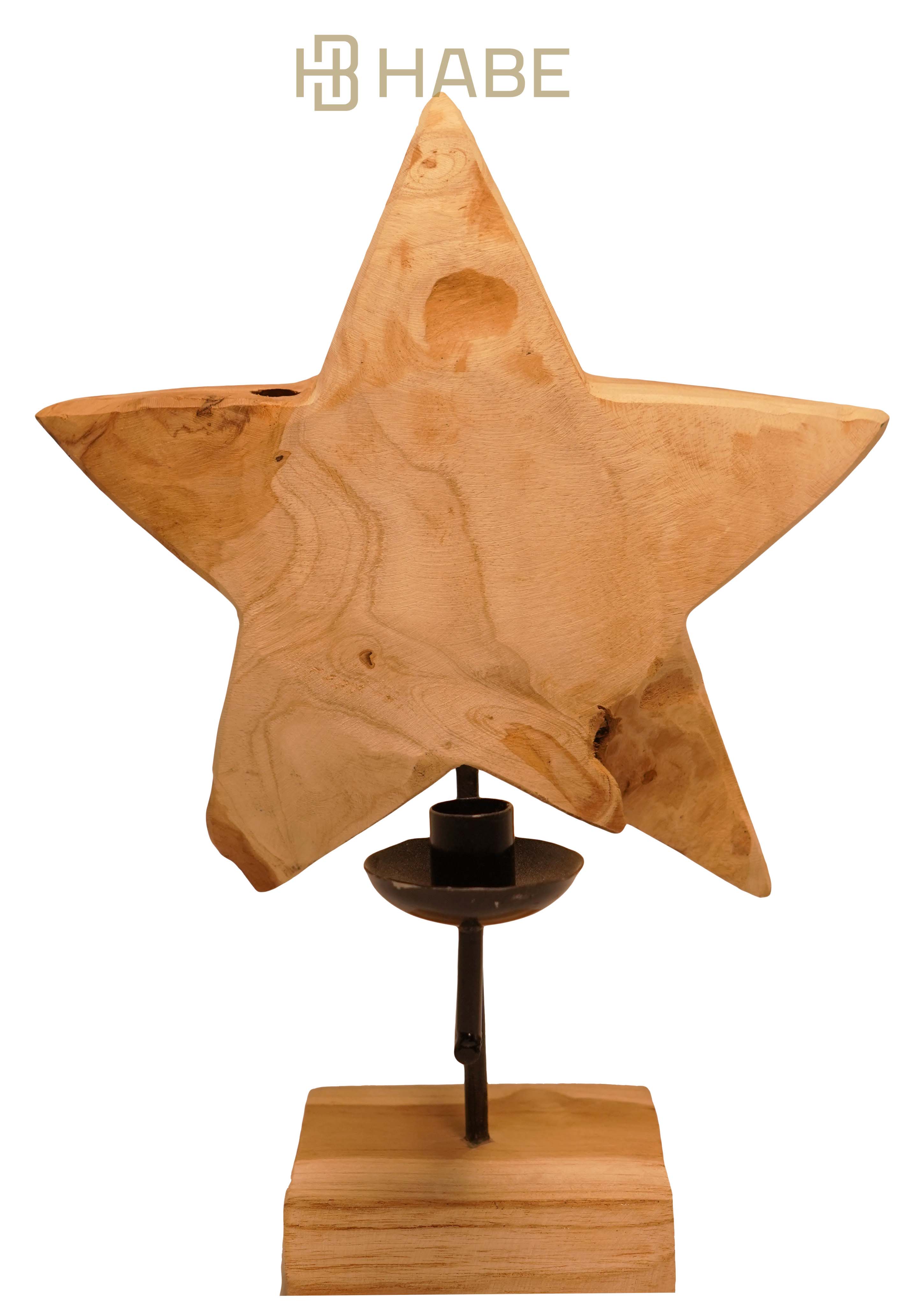 Teak Star on Stand with Dinner Candle Holder 28x22x40 cm Natural